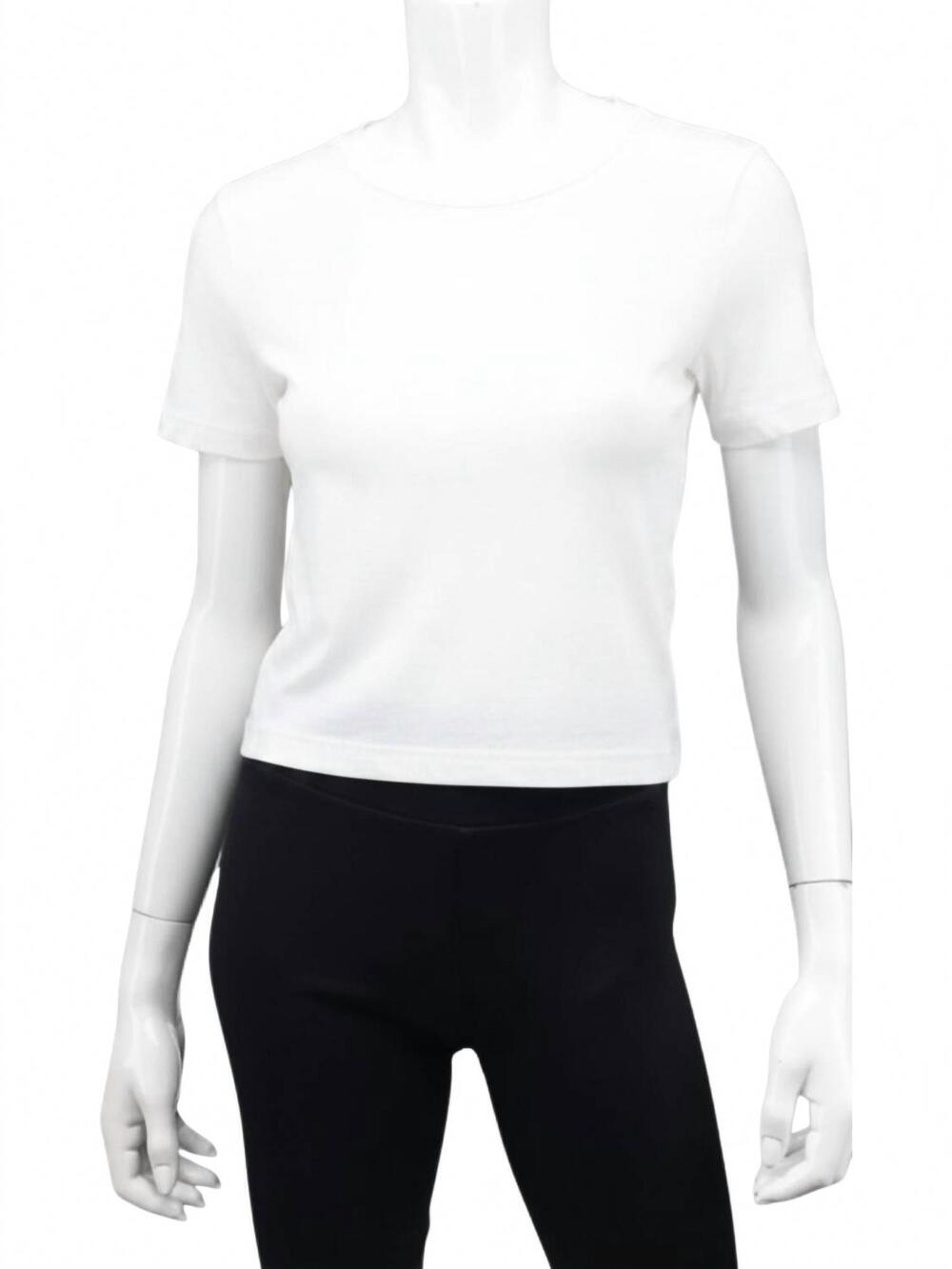 NEW CROWN JEWEL women's luxx cropped crew neck short sleeve tee in white